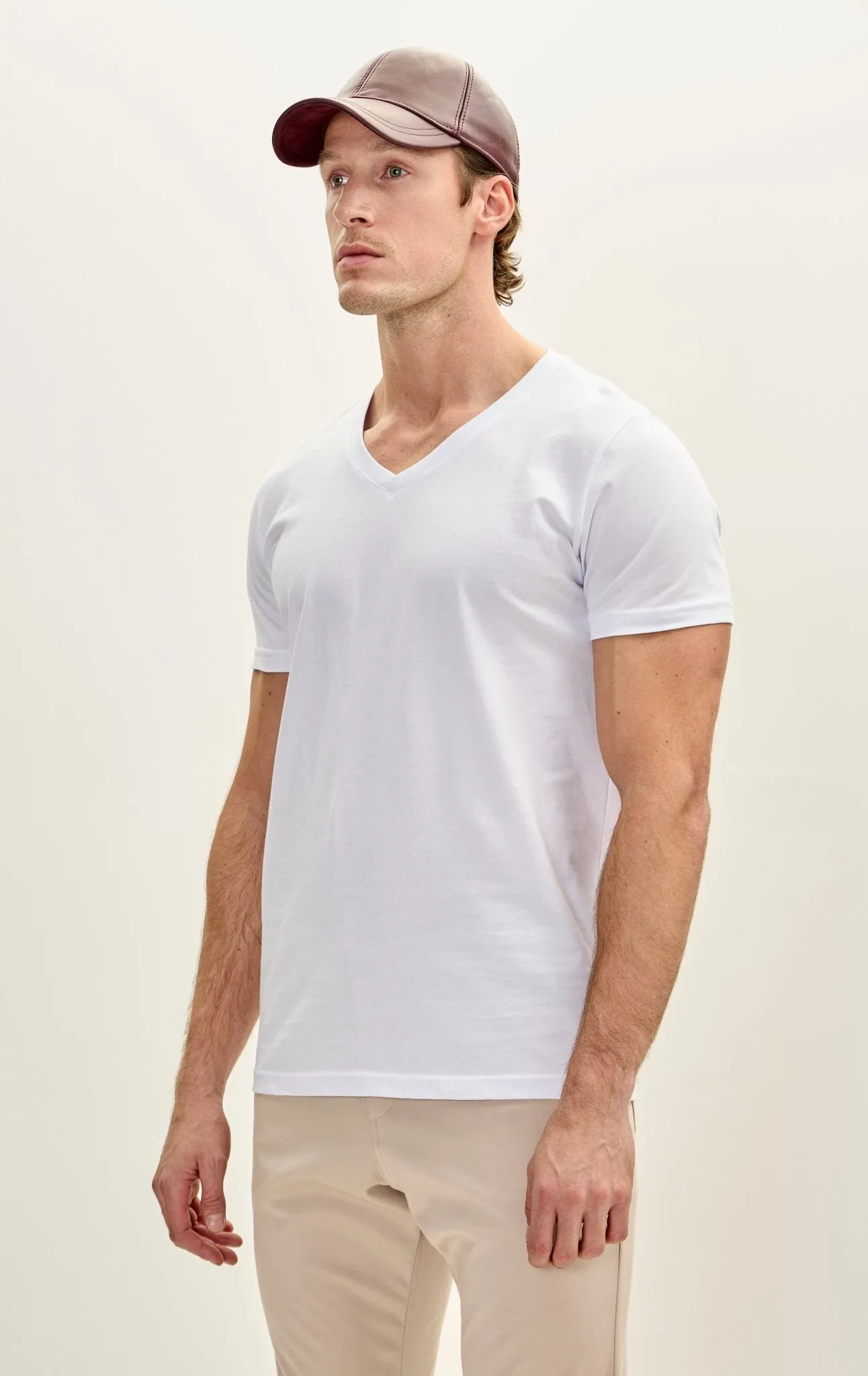 100% Cotton V-Neck T-Shirt - White