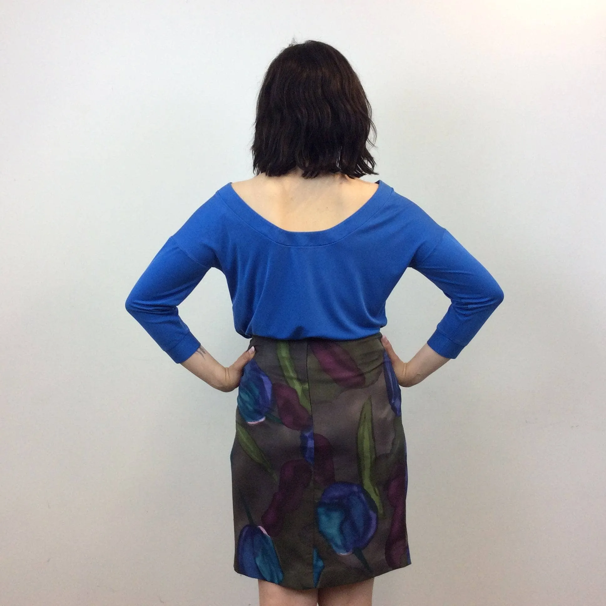 2000s KENZO Draped Floral Print Silk Skirt Medium