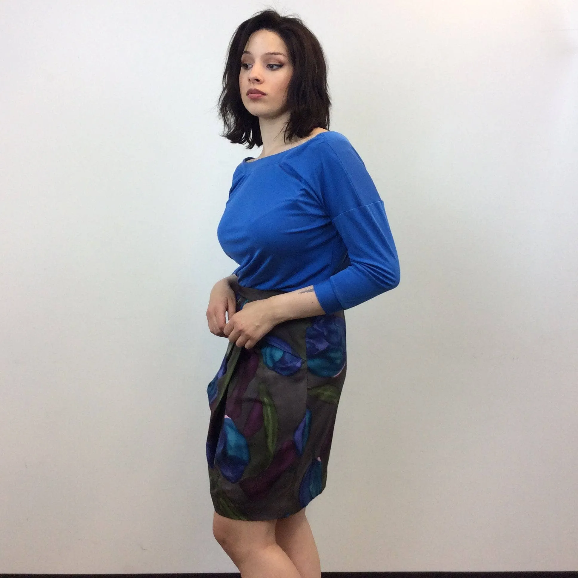 2000s KENZO Draped Floral Print Silk Skirt Medium
