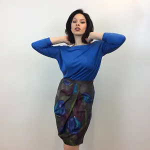 2000s KENZO Draped Floral Print Silk Skirt Medium