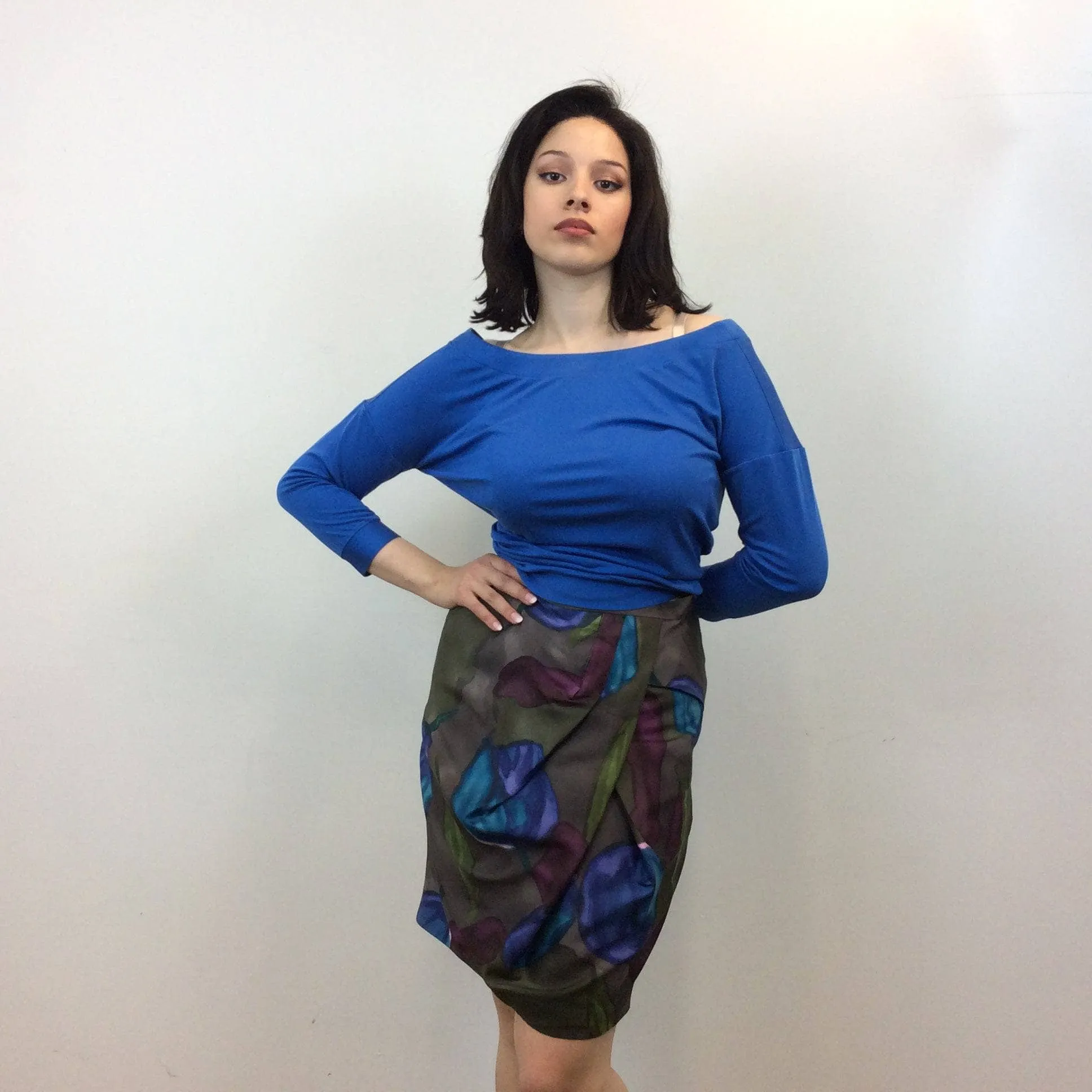 2000s KENZO Draped Floral Print Silk Skirt Medium