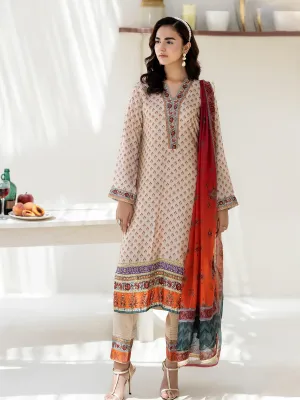 Ally's Light Beige Shamoz Silk Embroidered 3-Piece Suit (DGP-227)