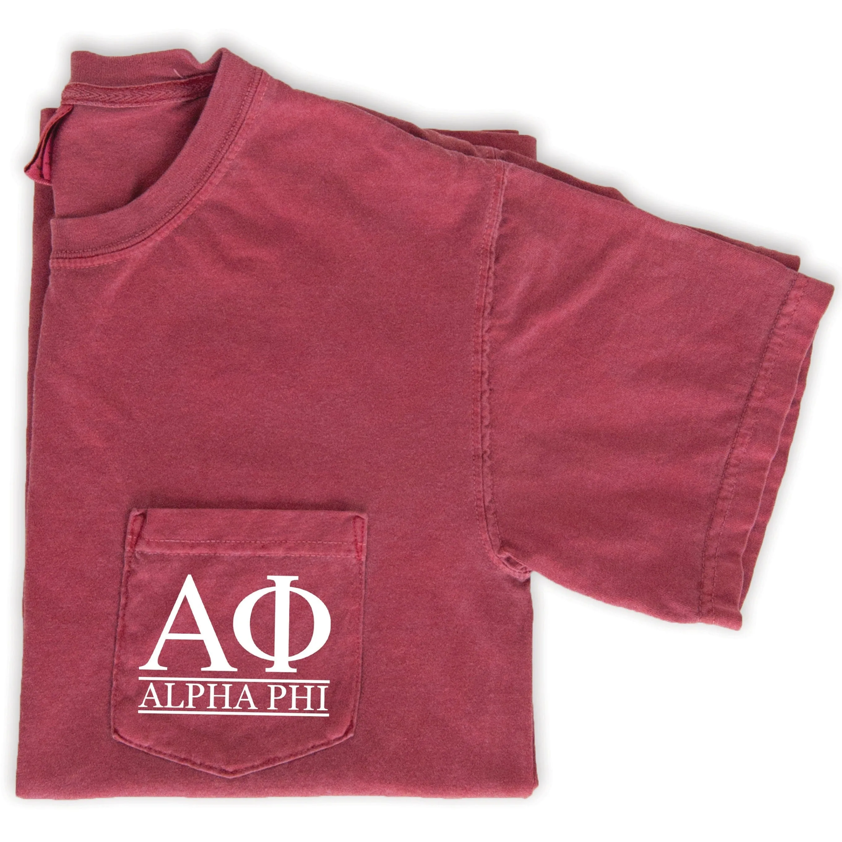 Alpha Phi Block Letters Pocket Tee - Crimson