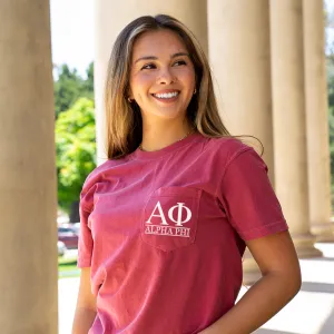 Alpha Phi Block Letters Pocket Tee - Crimson