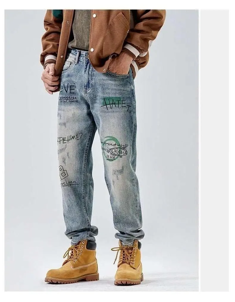 American Print Loose Jeans
