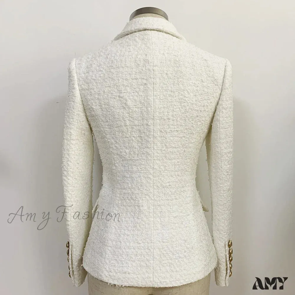 Amy Fashion - Double Breasted Lion Buttons Slim Blazer