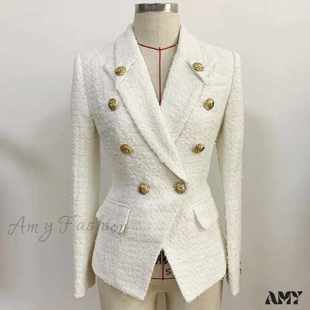 Amy Fashion - Double Breasted Lion Buttons Slim Blazer