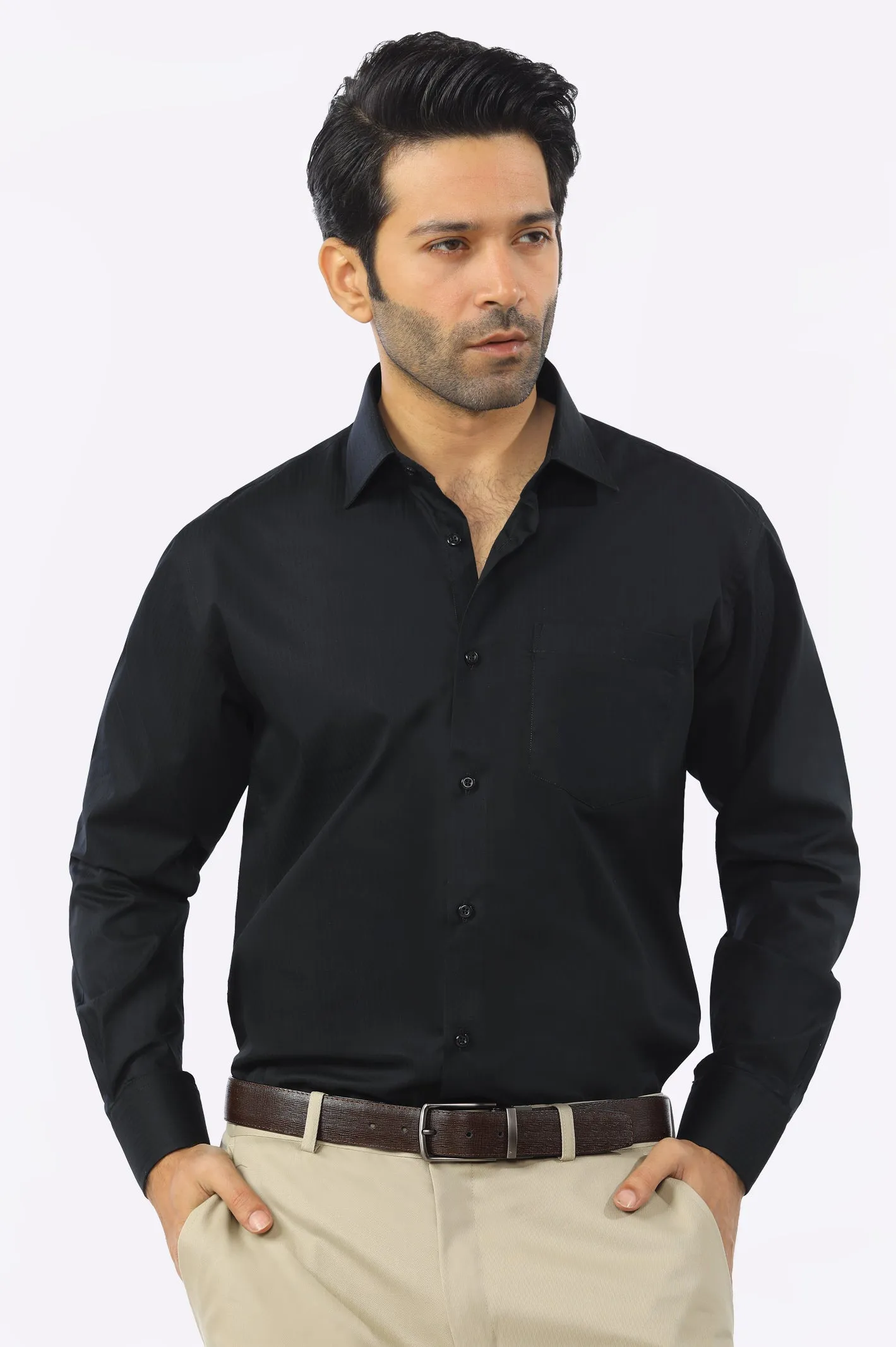 Black Textured Formal Shirt