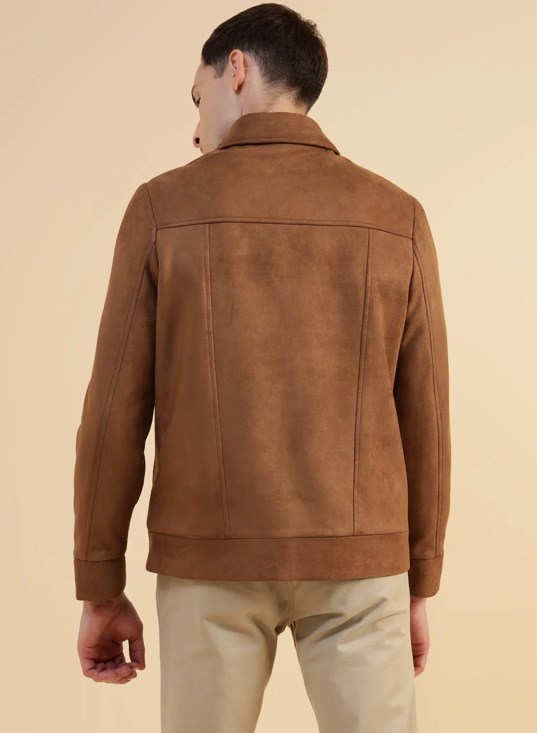 Camel Velvet Suede Casual Jacket
