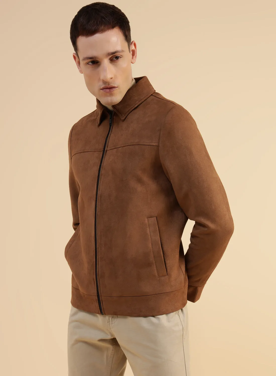 Camel Velvet Suede Casual Jacket