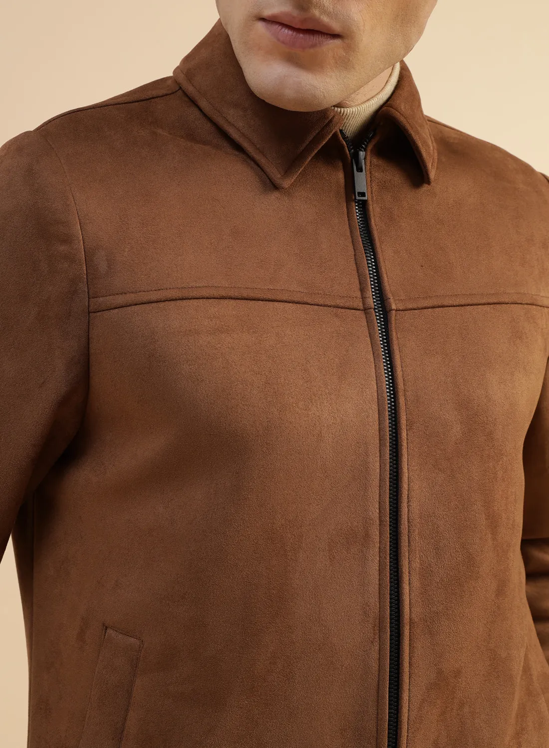 Camel Velvet Suede Casual Jacket
