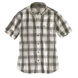 Carhartt Men's Gravel Essential Plaid Button Down Short Sleeve Shirt
