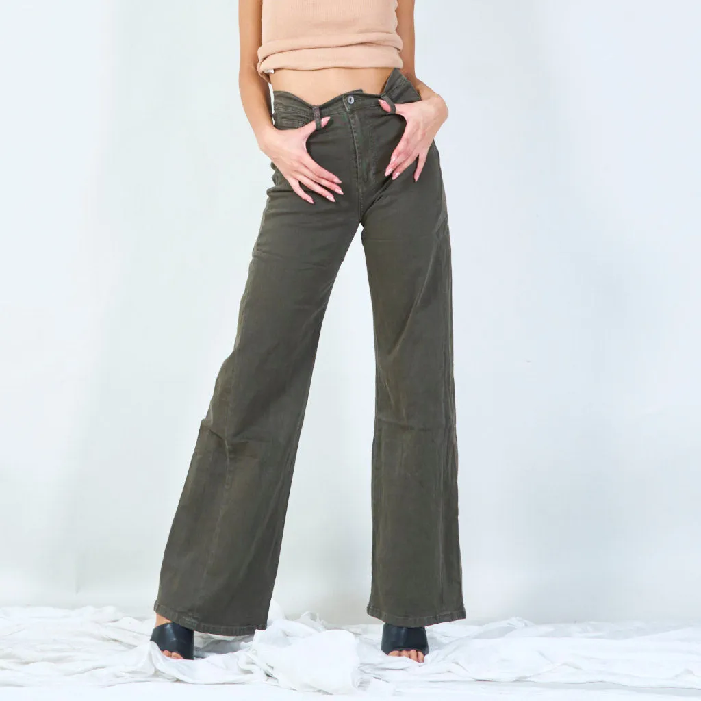 Classic wide leg trousers with front button wholesale