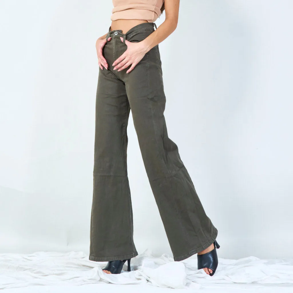 Classic wide leg trousers with front button wholesale