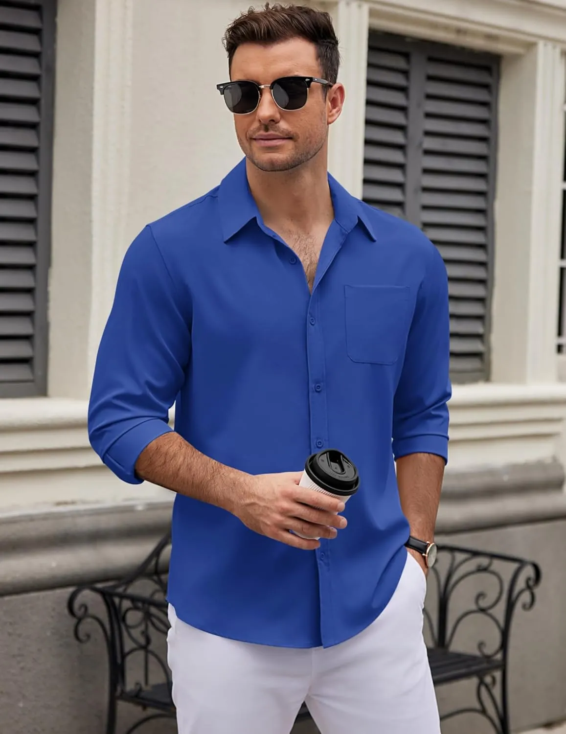 COOFANDY Men's Long Sleeve Button Down Dress Shirts Casual Business Casual Shirt Wrinkle Free Untucked Shirts