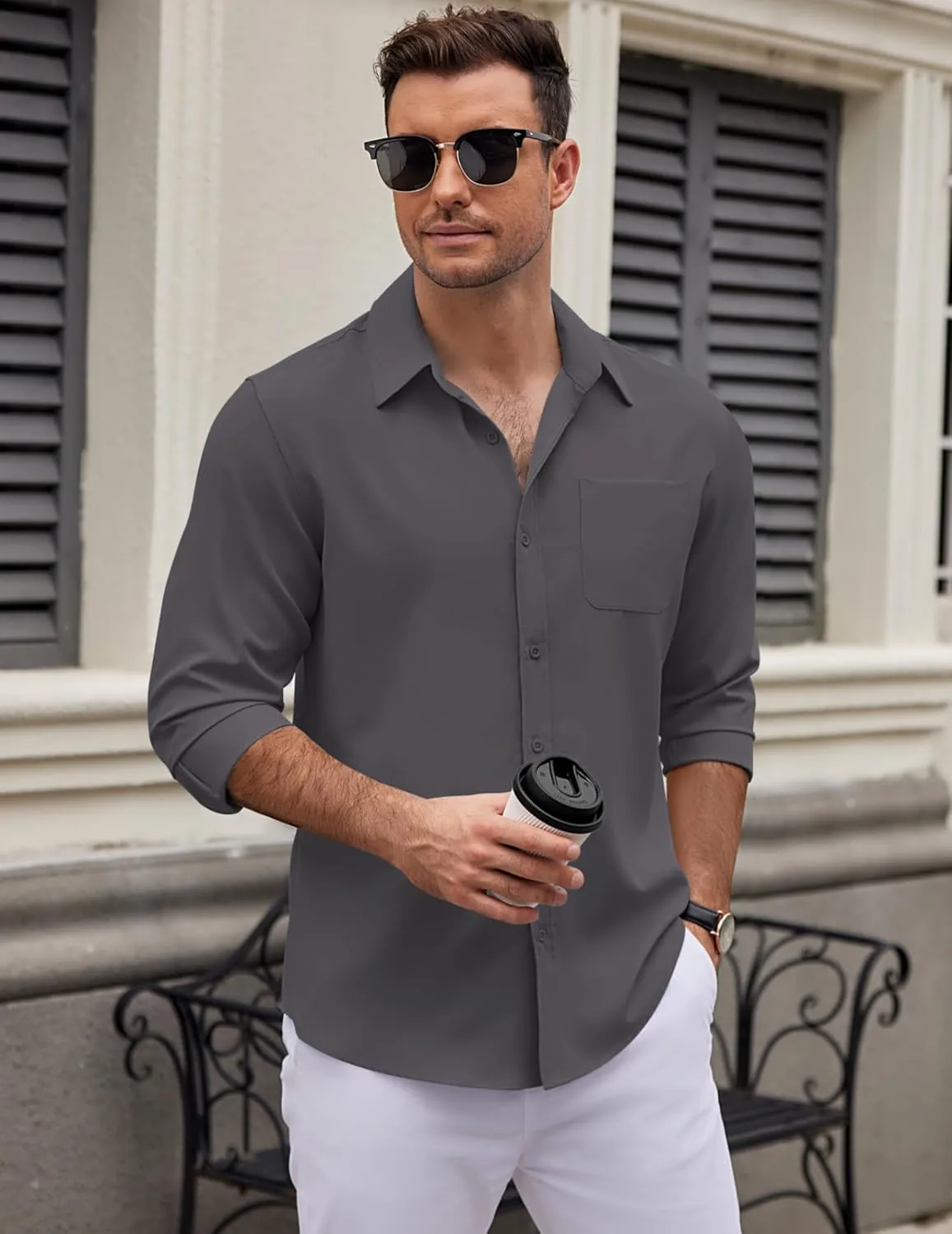 COOFANDY Men's Long Sleeve Button Down Dress Shirts Casual Business Casual Shirt Wrinkle Free Untucked Shirts
