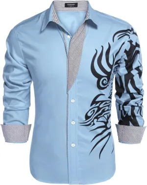 COOFANDY Men's Print Button Down Dress Shirt Fashion Long Sleeve Casual Shirts