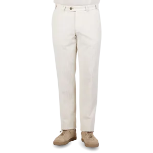 Cream White Cotton Corduroy Regular Fit Chinos
