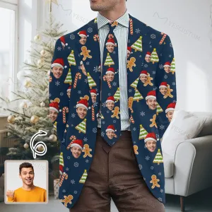 Custom Face Christmas Gingerbread Blazers Ties Personalized Jacket Casual Coats For Men Women