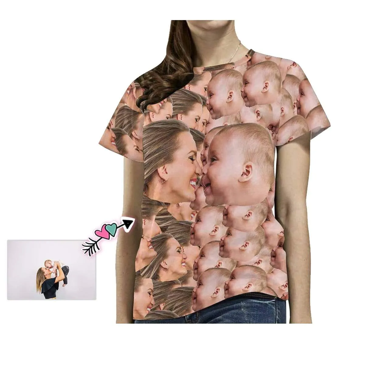 Custom Mother&Son Face Shirt Women's All Over Print T-shirt Gift for Mother's Day
