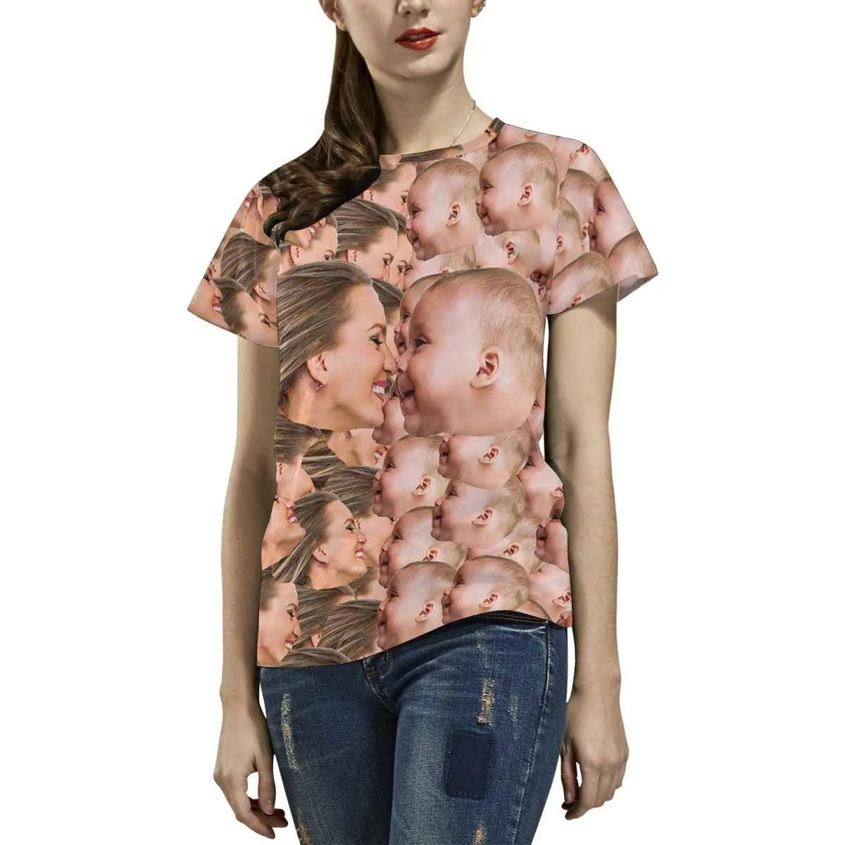 Custom Mother&Son Face Shirt Women's All Over Print T-shirt Gift for Mother's Day