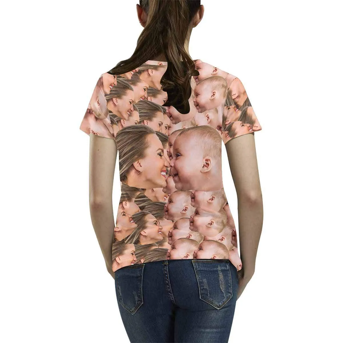 Custom Mother&Son Face Shirt Women's All Over Print T-shirt Gift for Mother's Day