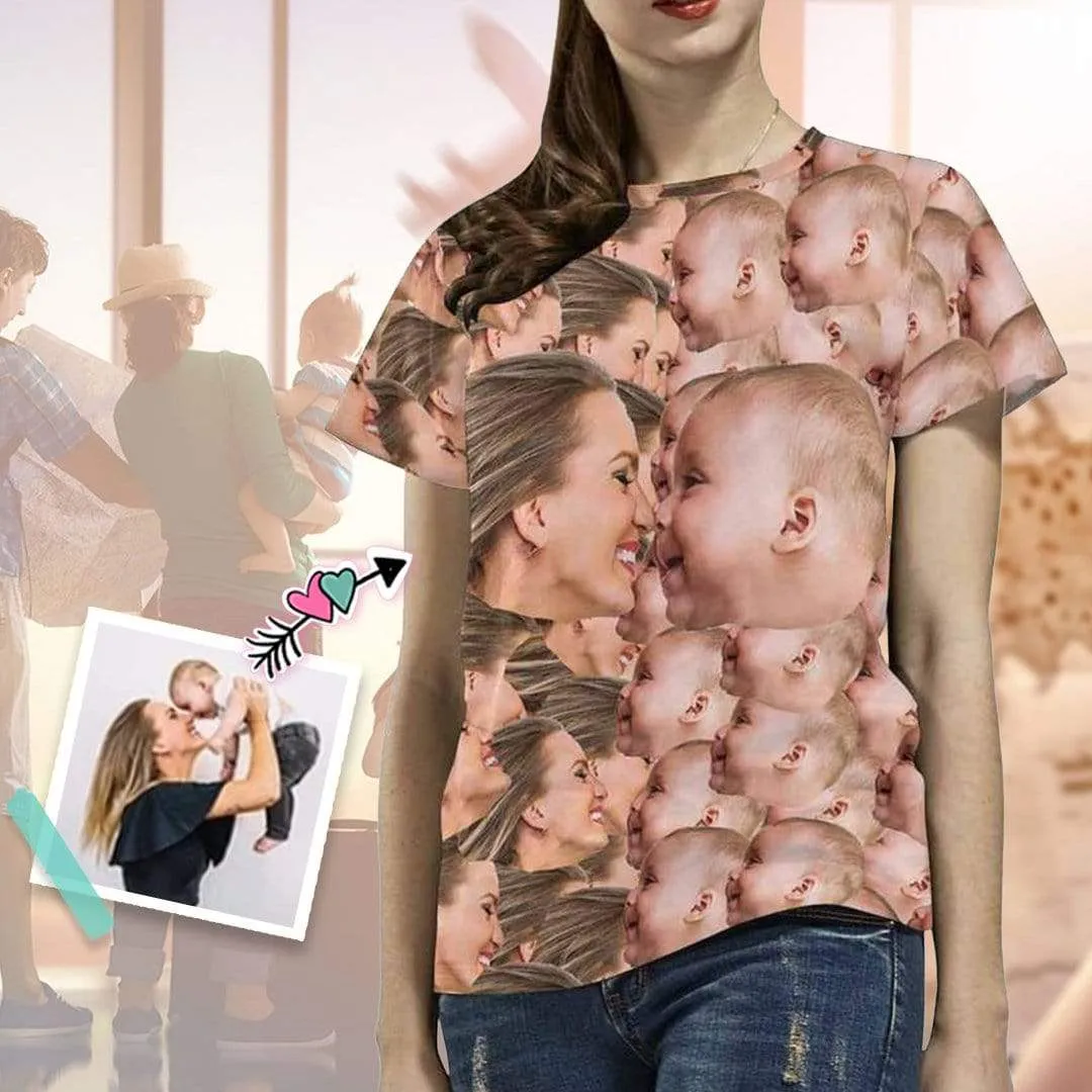 Custom Mother&Son Face Shirt Women's All Over Print T-shirt Gift for Mother's Day