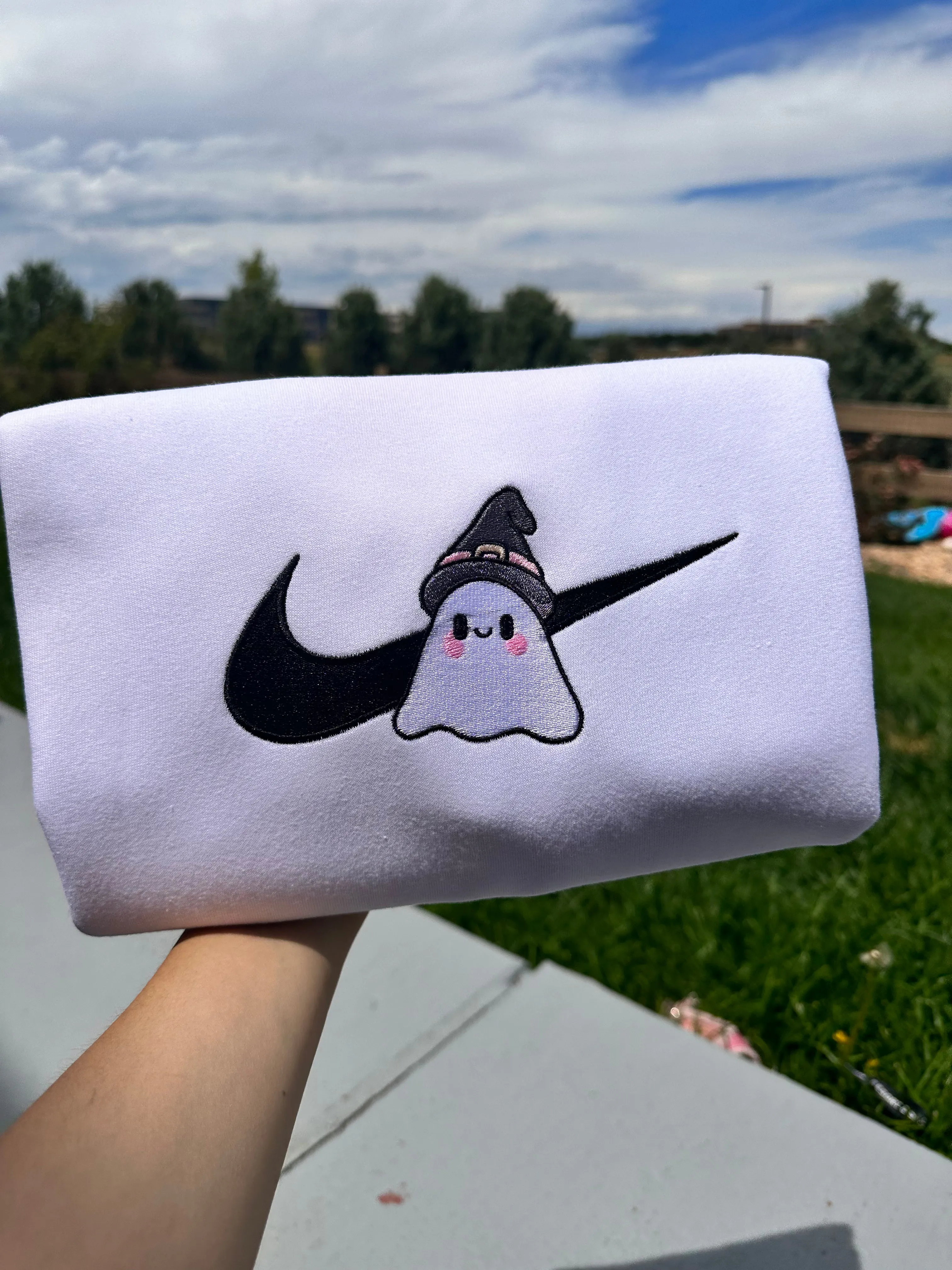 Cute Ghost Witch Halloween Sweatshirts| Embroidered Sweatshirts