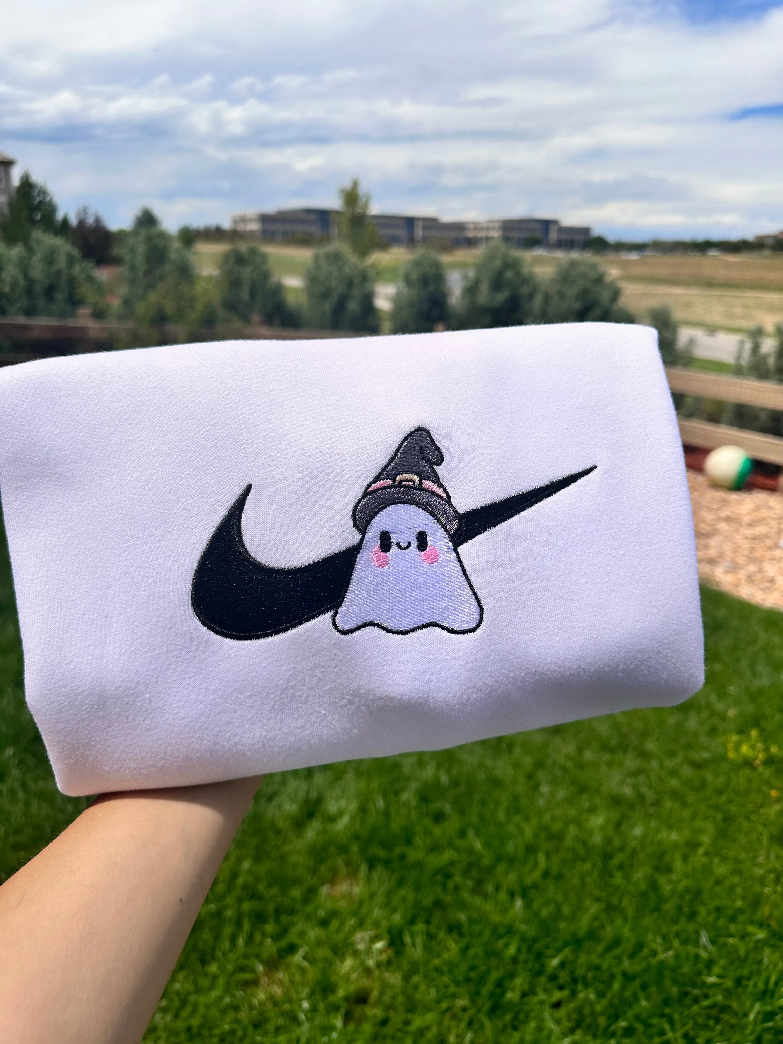 Cute Ghost Witch Halloween Sweatshirts| Embroidered Sweatshirts