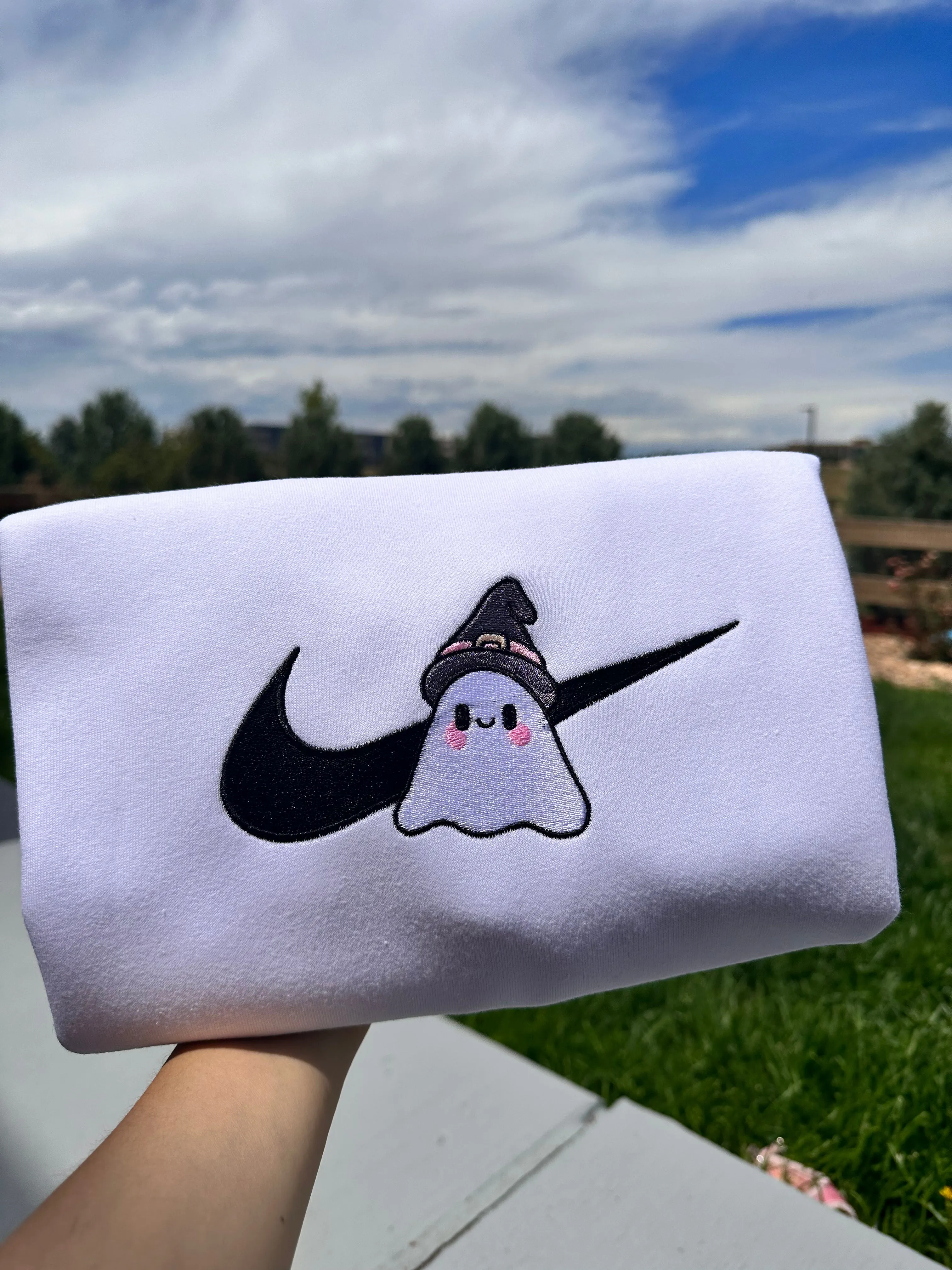 Cute Ghost Witch Halloween Sweatshirts| Embroidered Sweatshirts