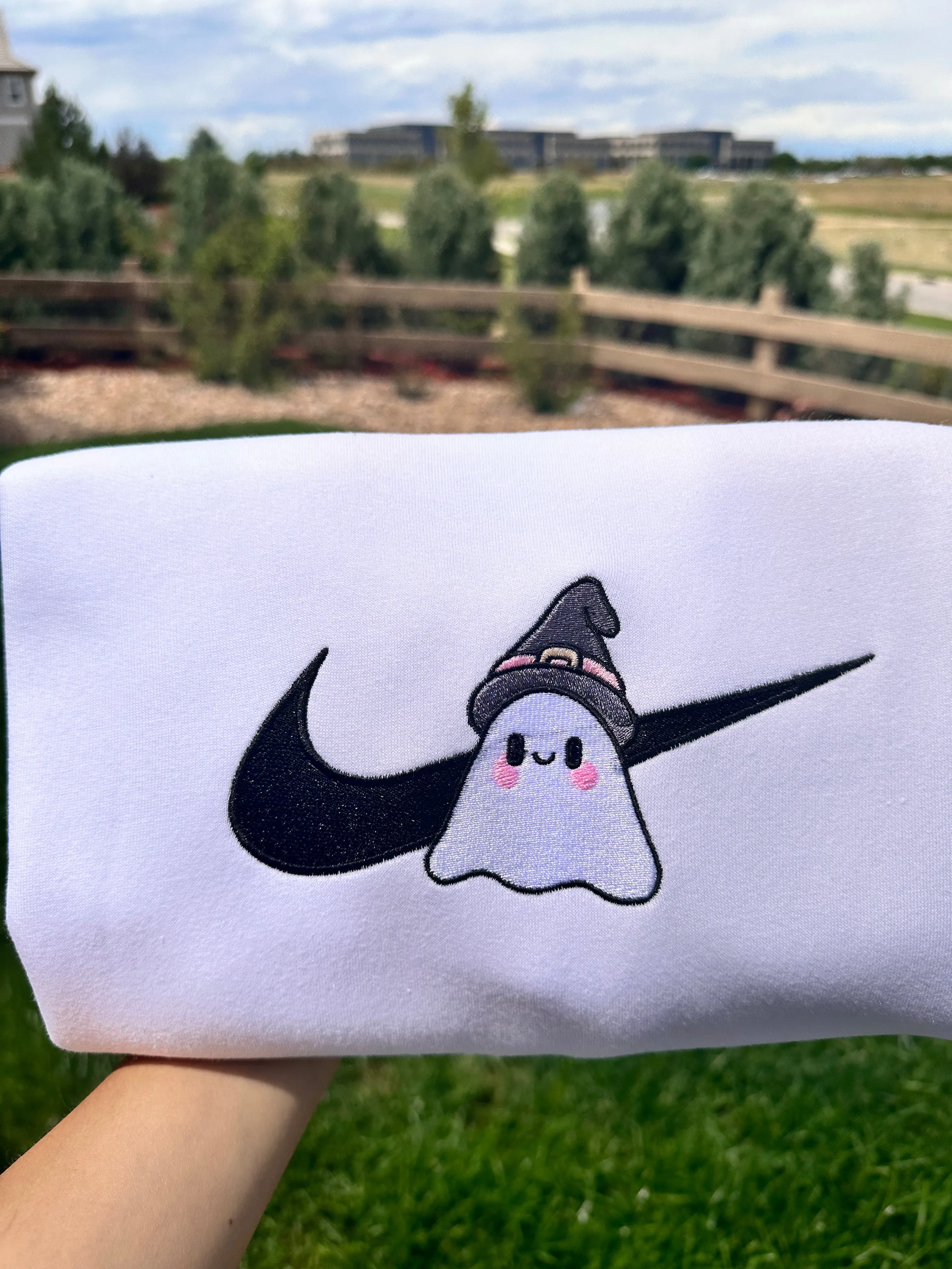 Cute Ghost Witch Halloween Sweatshirts| Embroidered Sweatshirts