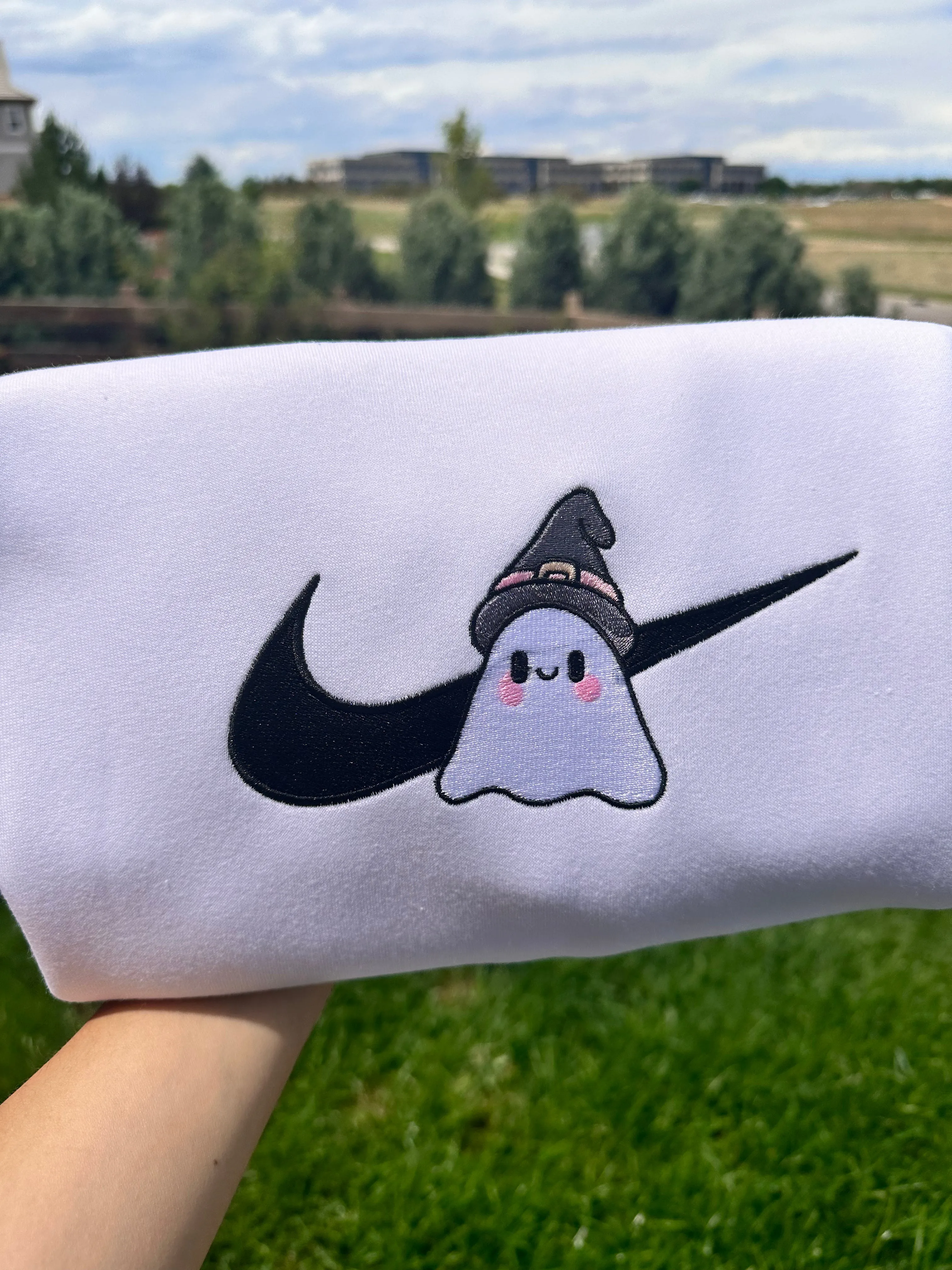 Cute Ghost Witch Halloween Sweatshirts| Embroidered Sweatshirts