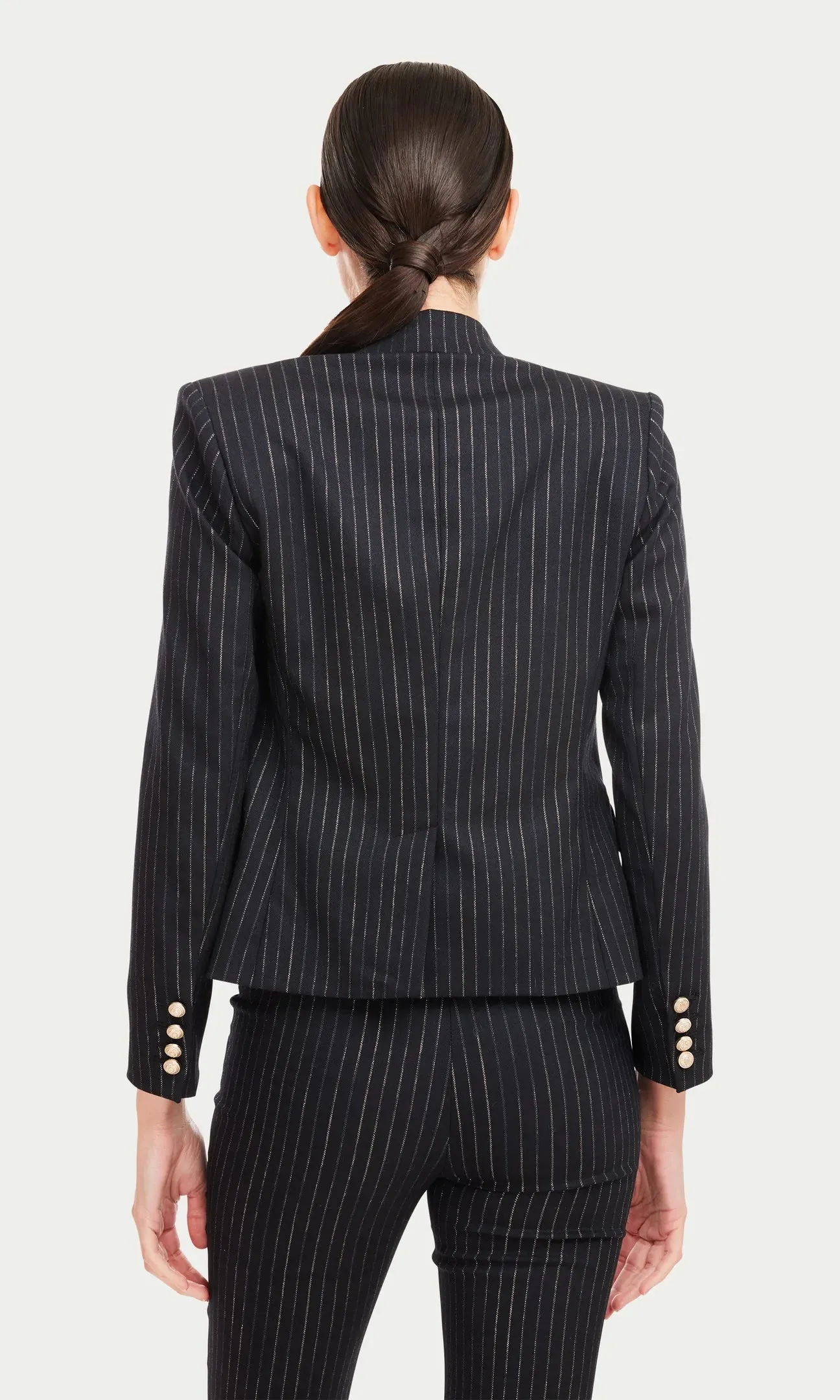 DELILAH PINSTRIPE BLAZER - BLACK/LIGHT GOLD