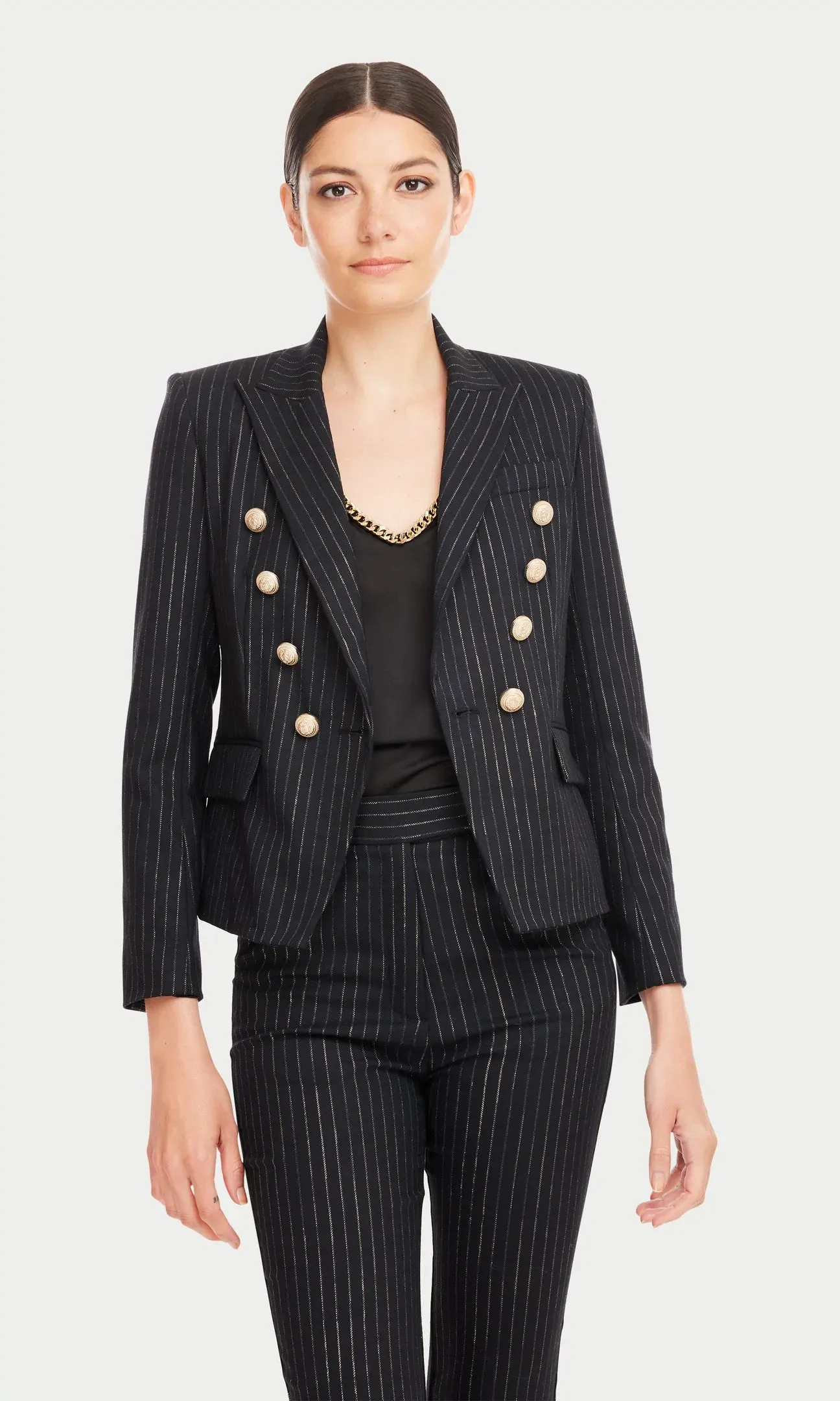 DELILAH PINSTRIPE BLAZER - BLACK/LIGHT GOLD
