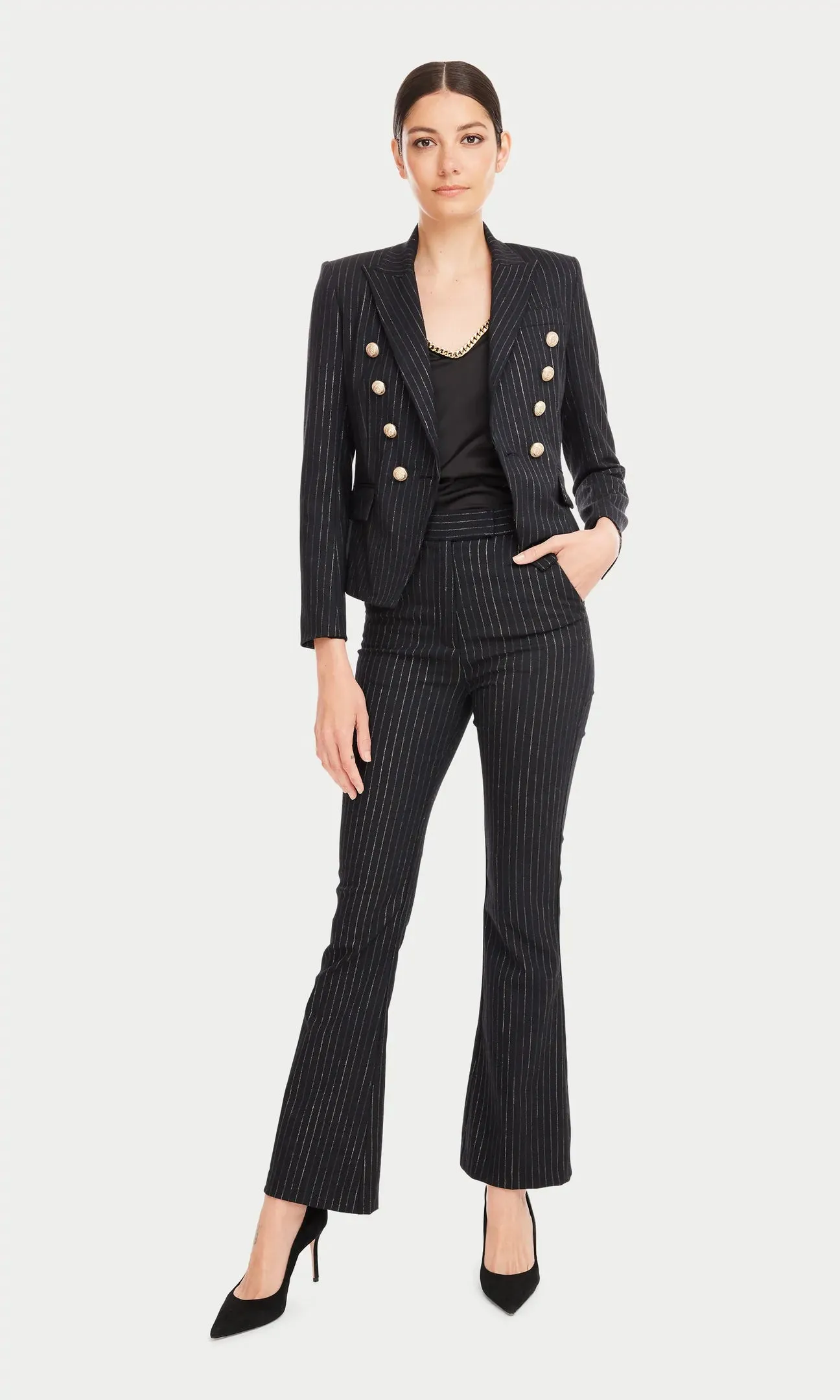 DELILAH PINSTRIPE BLAZER - BLACK/LIGHT GOLD