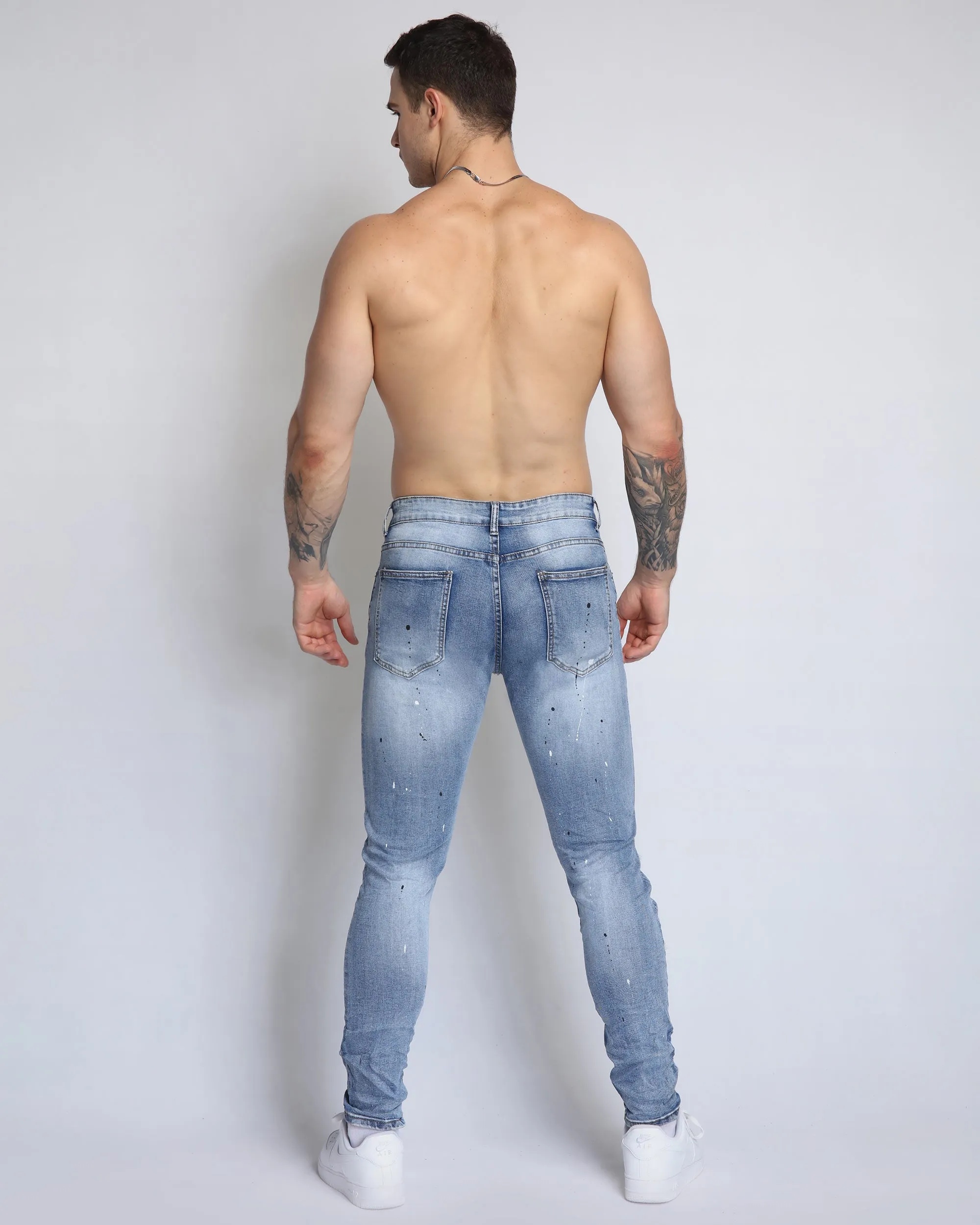 Durable Ripped Blue Jeans with Dimond Patch