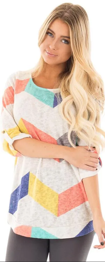 Fashoin Break Stripe Adjustable 3/4 Sleeve Scoop T-shirt