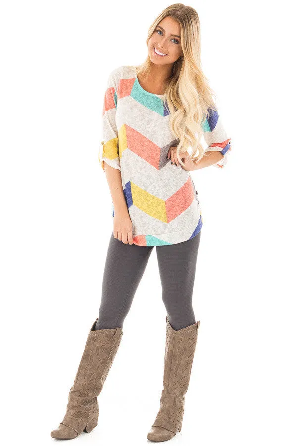 Fashoin Break Stripe Adjustable 3/4 Sleeve Scoop T-shirt