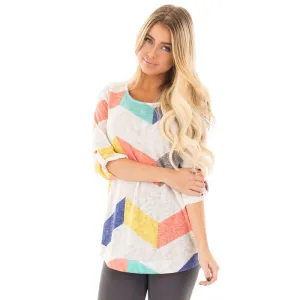 Fashoin Break Stripe Adjustable 3/4 Sleeve Scoop T-shirt