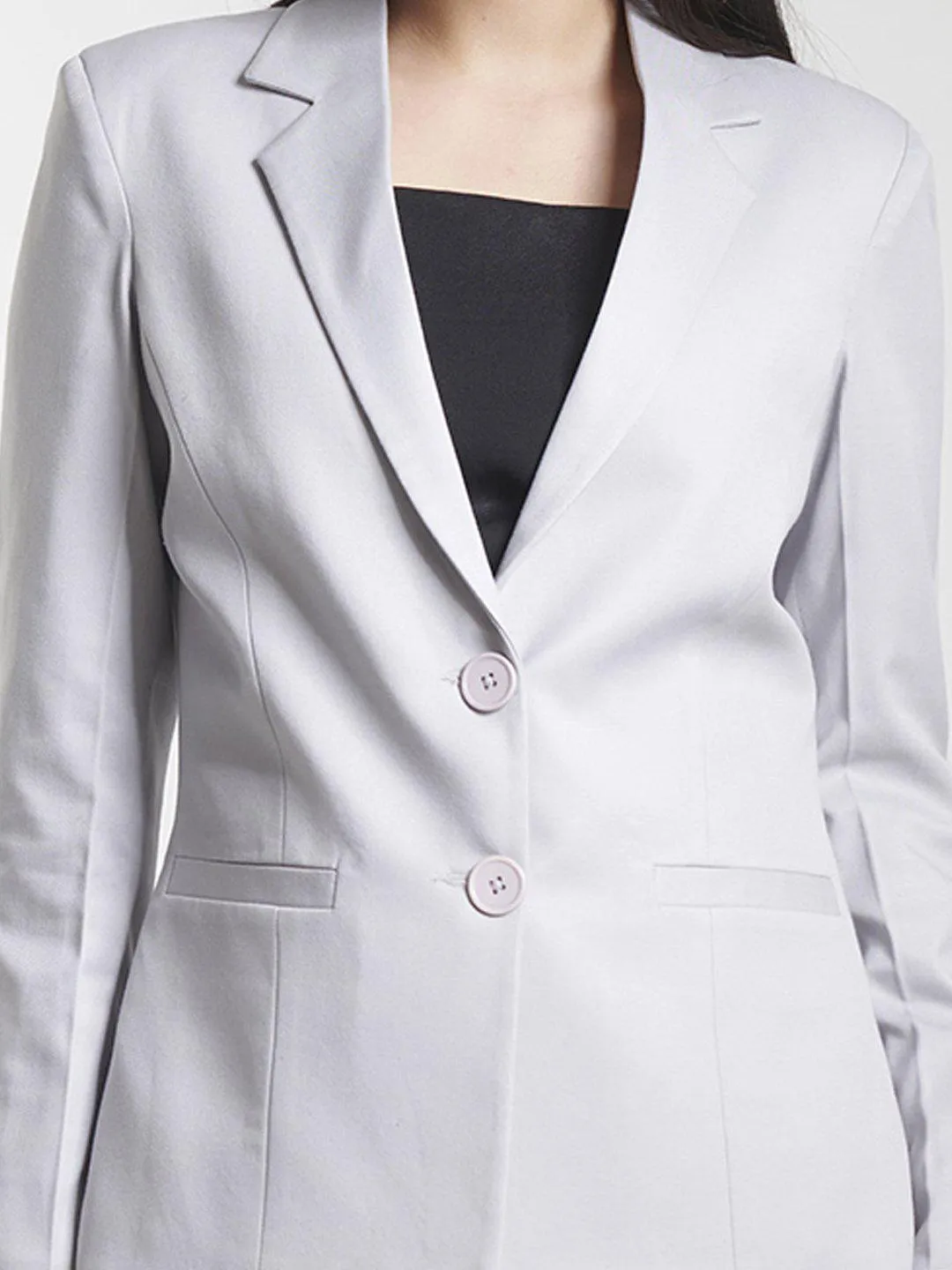 Grey Poly Cotton Double Button Blazer ONLY