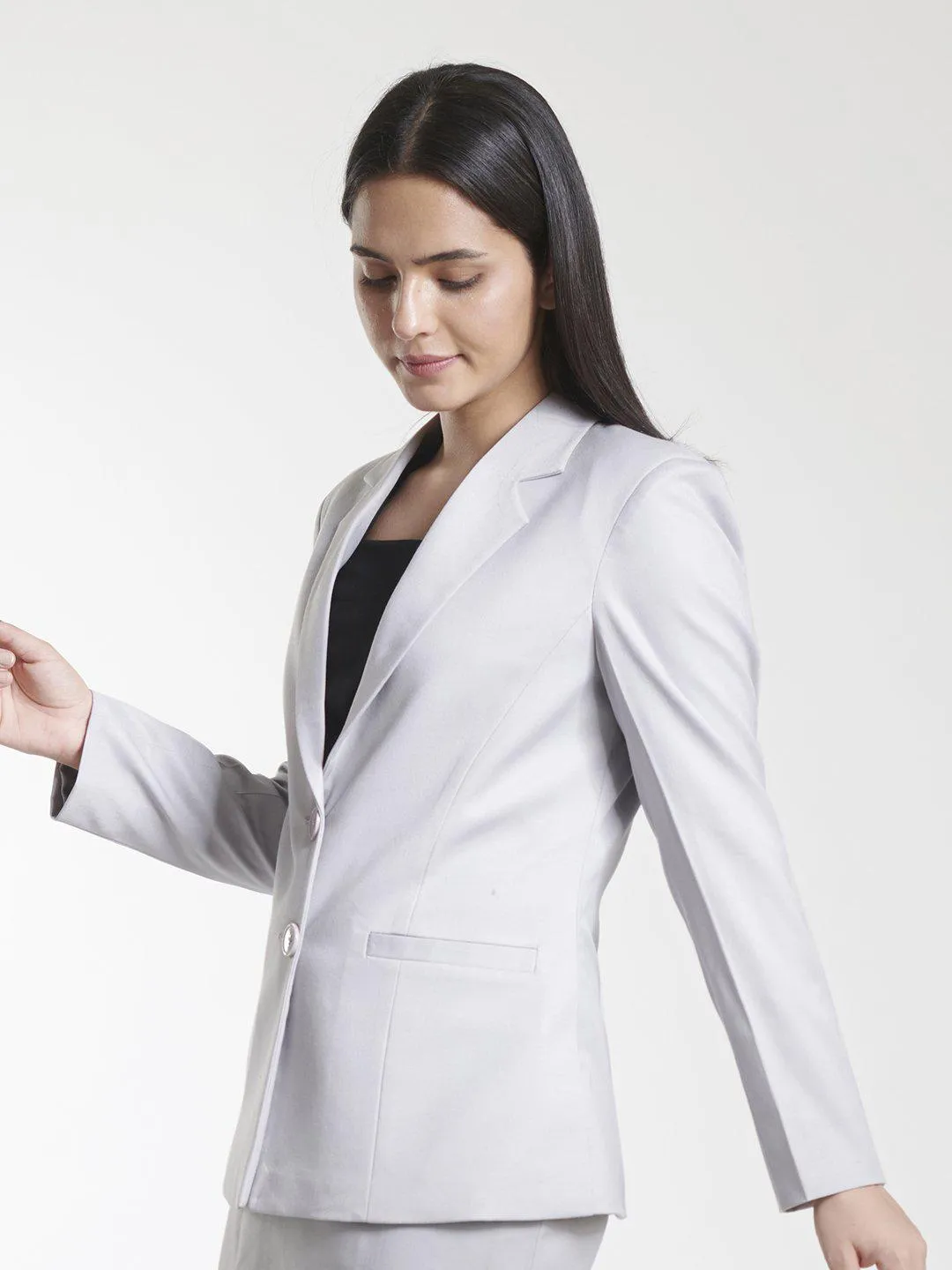 Grey Poly Cotton Double Button Blazer ONLY