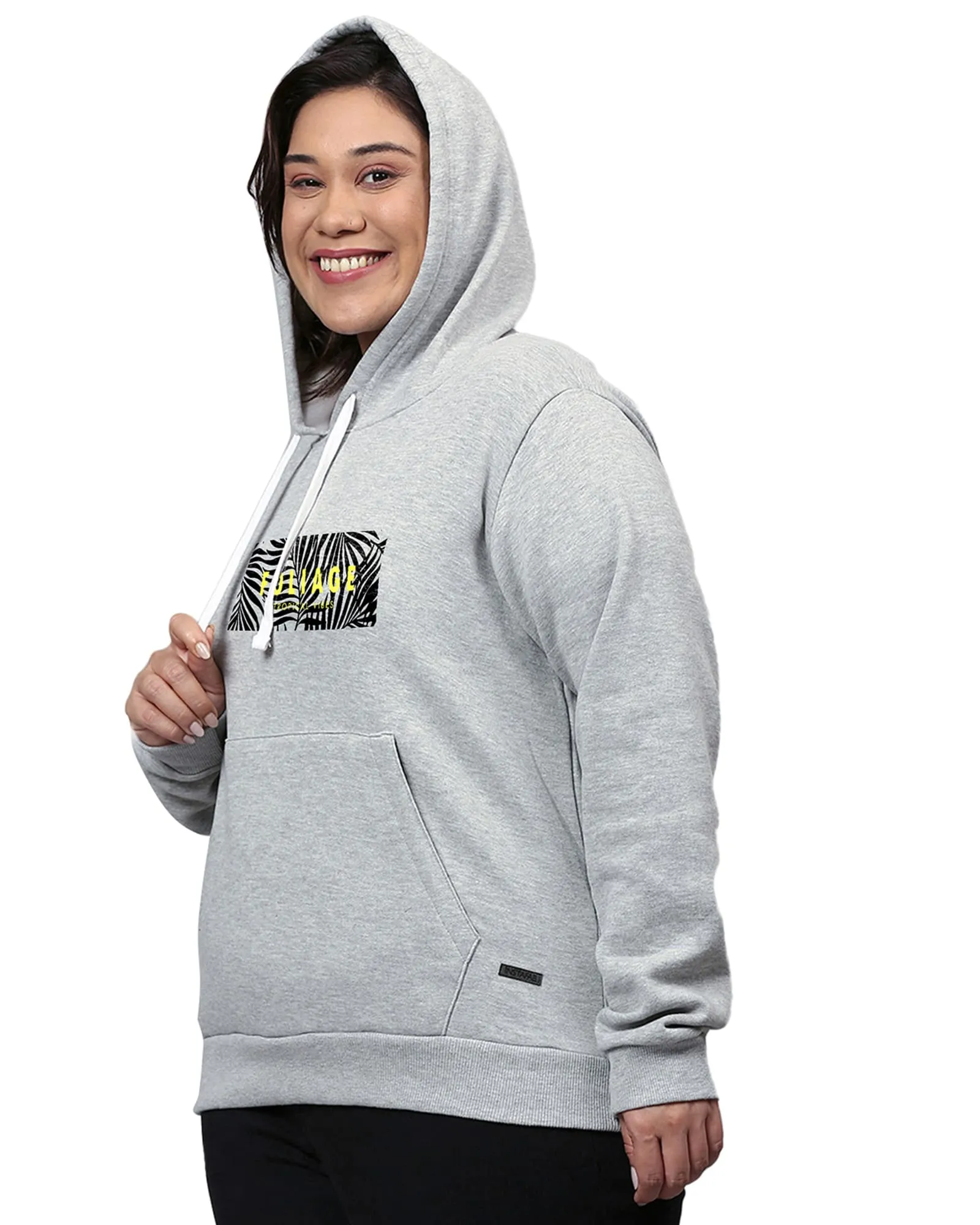 Grey Printed "Foliage" Hooded Sweatshirt | Light Grey