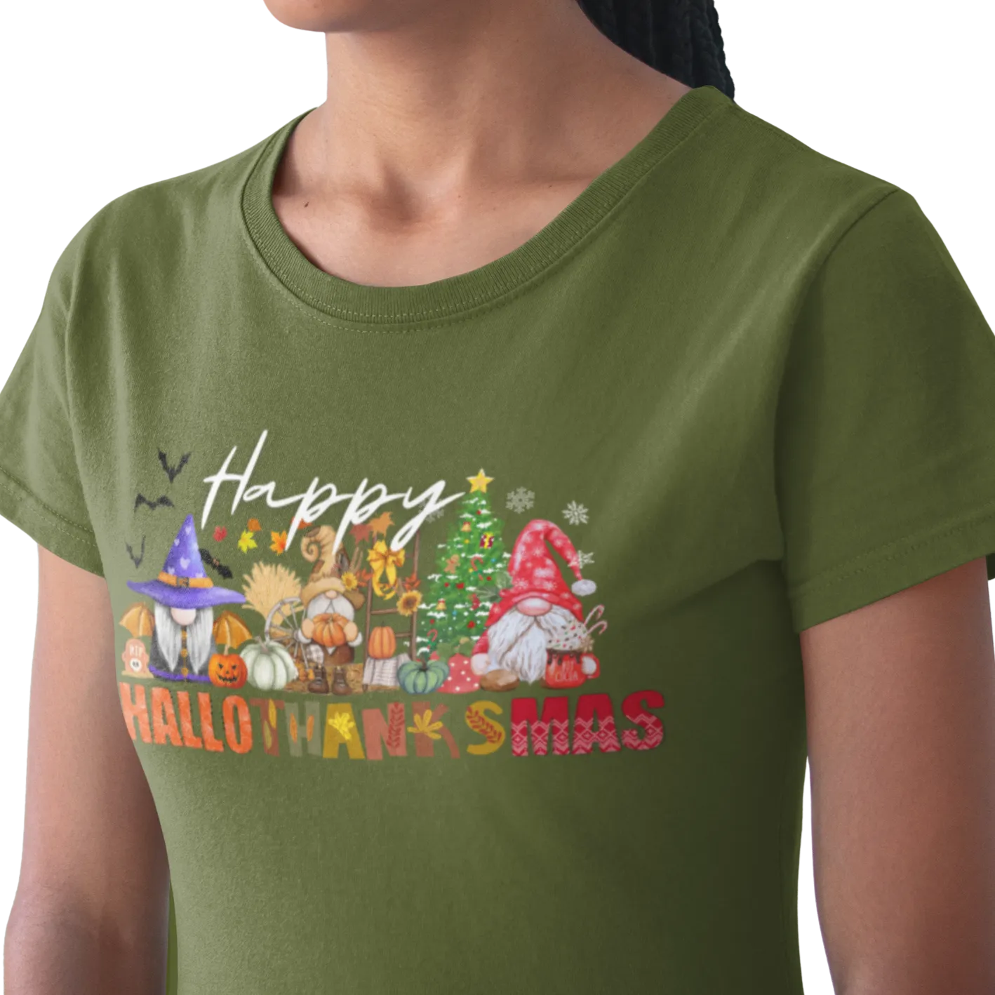 Happy Hallothanksmas shirt , Halloween shirt, Thanksgiving Shirt, Christmas Shirt, Coffee Pumpkin Spice Shirt, Gnome shirt, Vintage Holiday