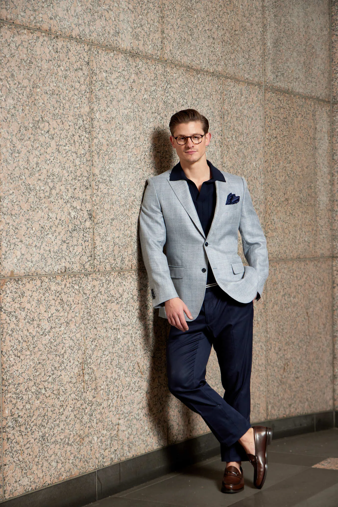 HENRY SARTORIAL Loro Piana 1/2 Canvas Blazer DENIM NAVY REG