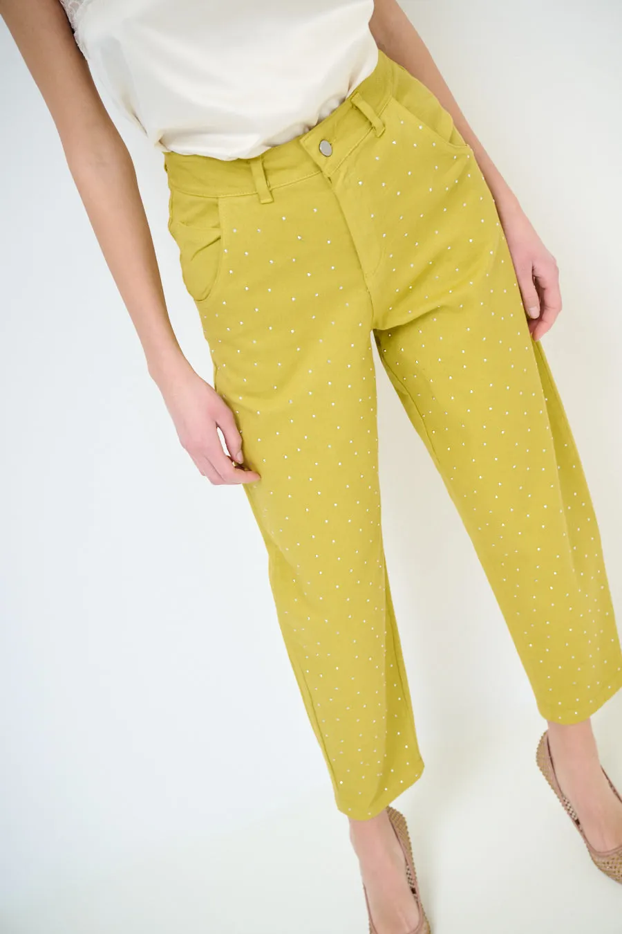 High-waisted studded tapered trousers wholesale