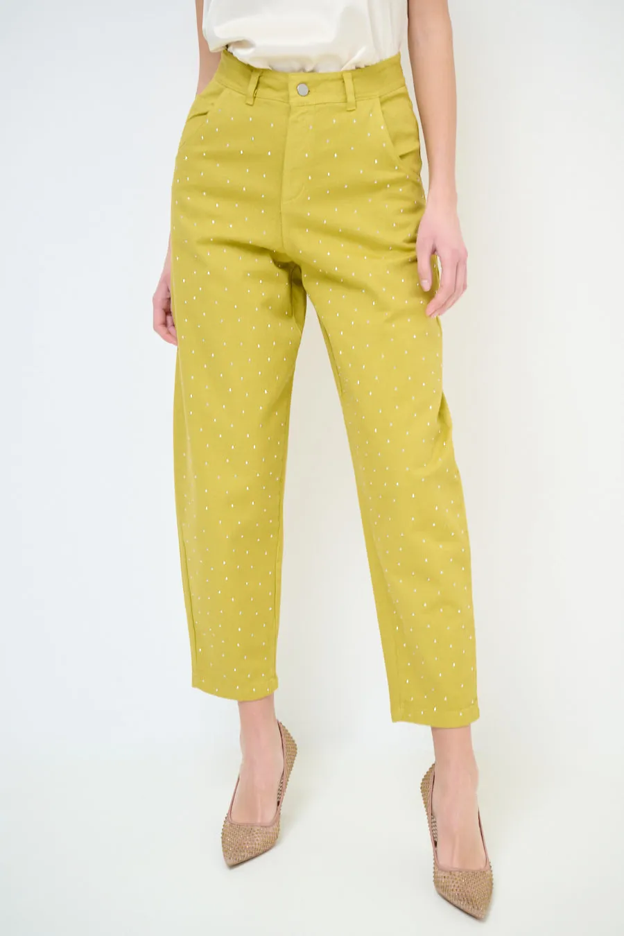High-waisted studded tapered trousers wholesale