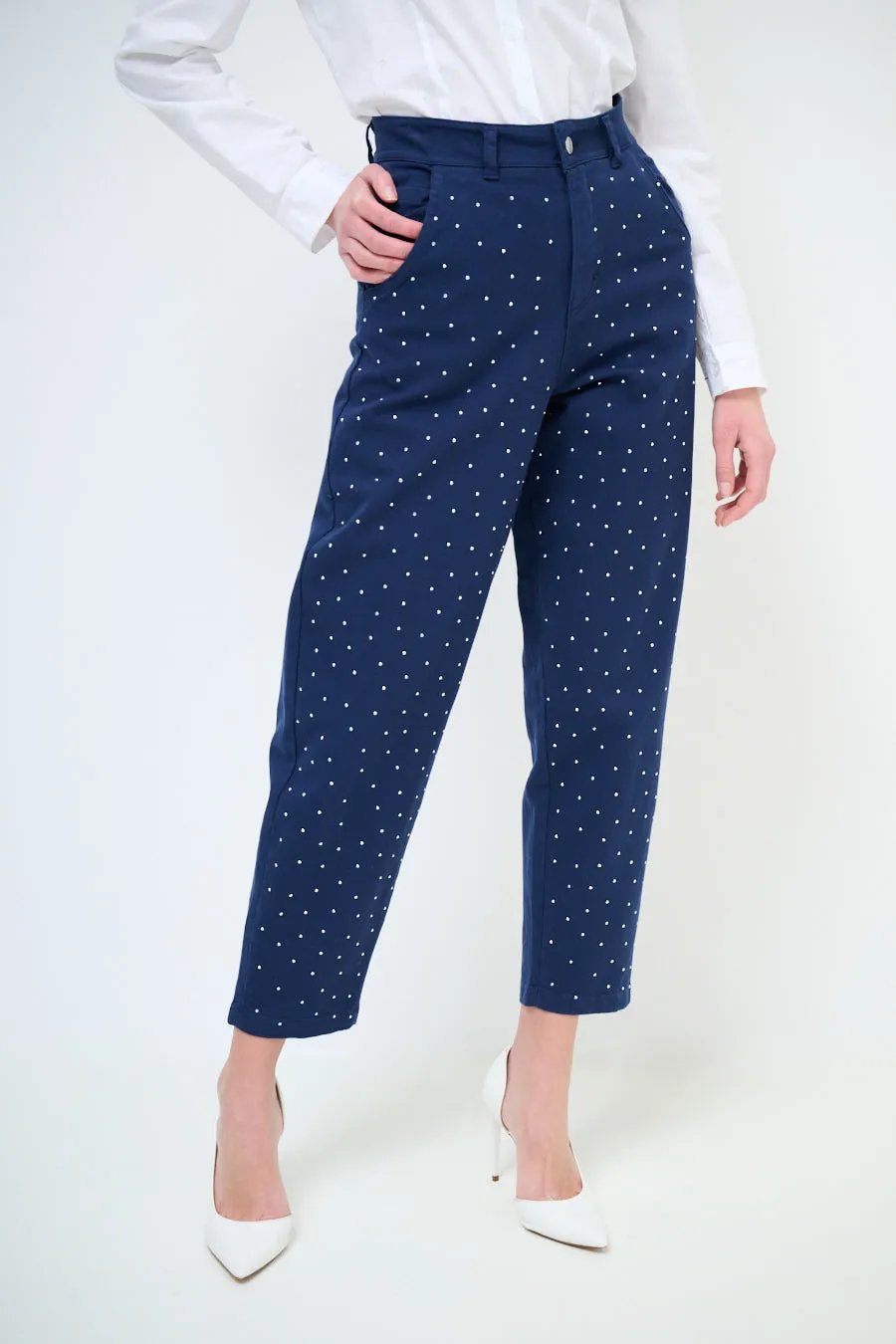High-waisted studded tapered trousers wholesale