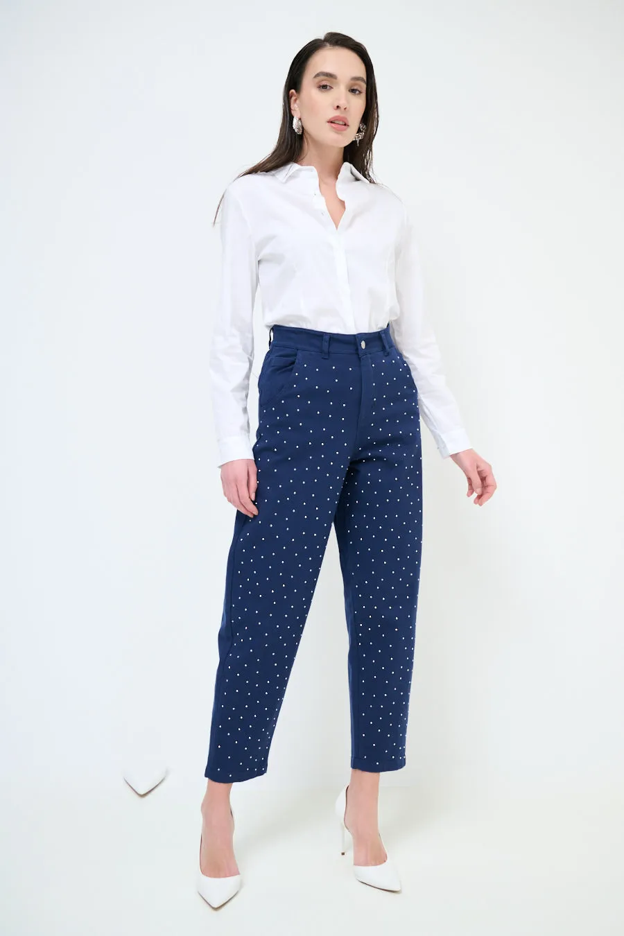 High-waisted studded tapered trousers wholesale