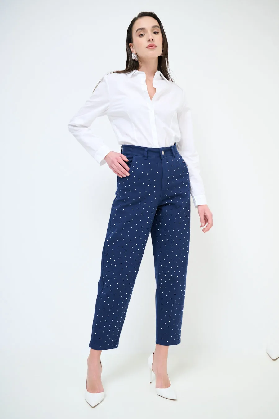 High-waisted studded tapered trousers wholesale