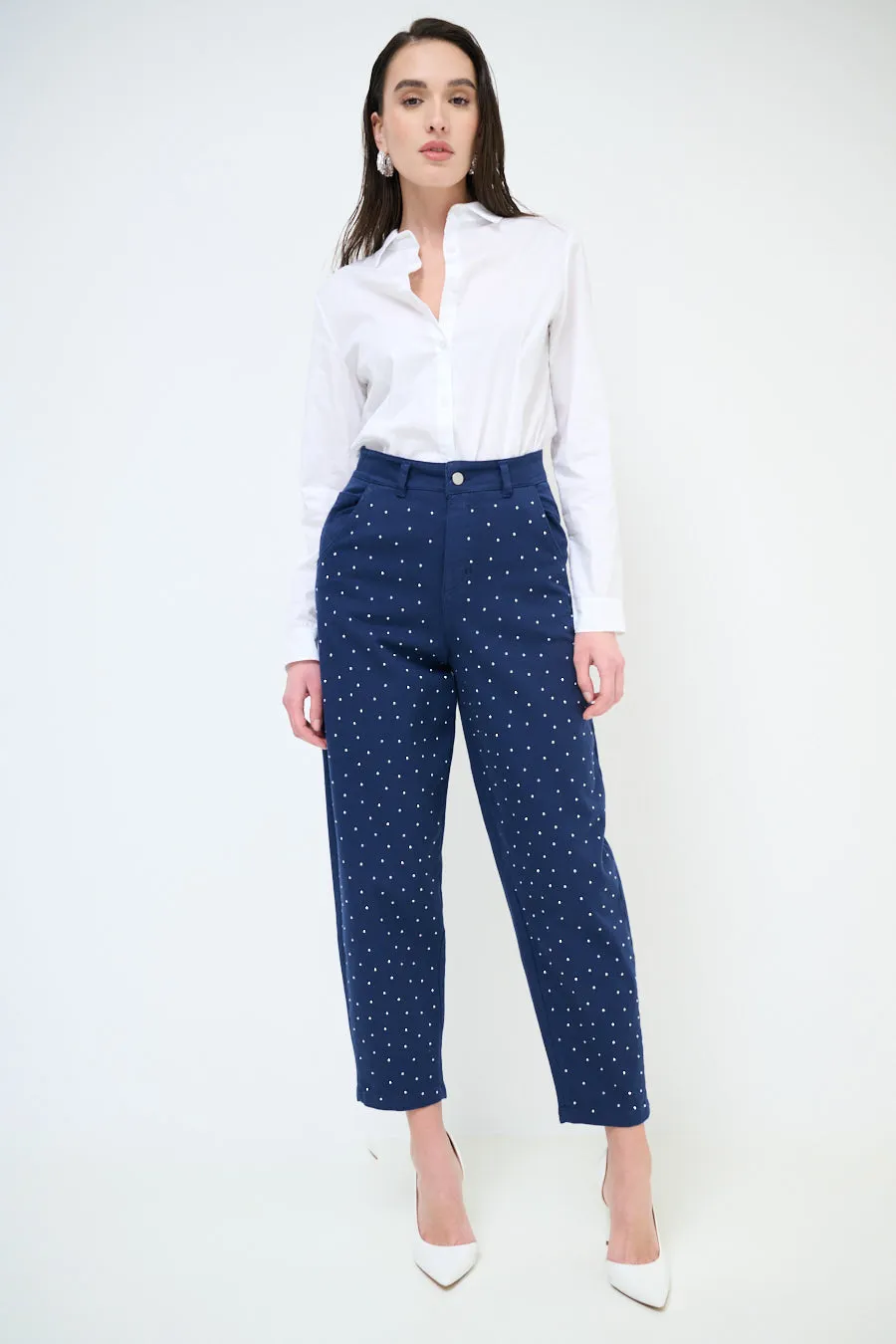 High-waisted studded tapered trousers wholesale